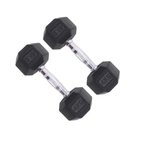 A pair of 4kg hex dumbbells